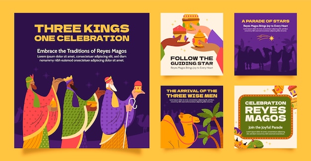 Collezione di post flat su Instagram per reyes magos