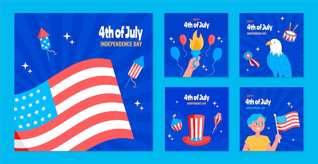 Collezione di post instagram del 4 luglio piatto