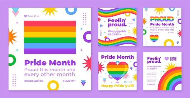Collezione di post instagram del mese dell'orgoglio piatto