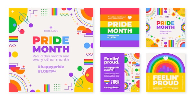 Collezione di post instagram del mese dell'orgoglio piatto