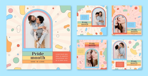 Collezione di post instagram del mese dell'orgoglio piatto