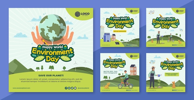 Collezione di post instagram di ambiente mondo piatto