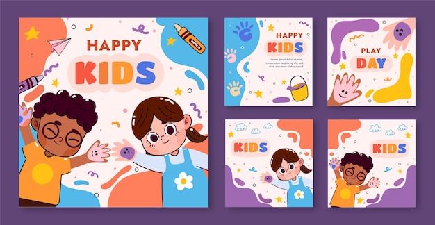 Collezione di post instagram di intrattenimento per bambini piatti
