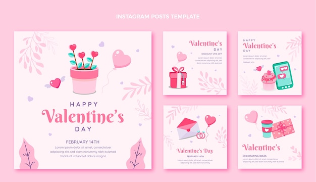 Collezione di post instagram di san valentino piatto