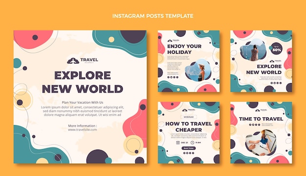 Collezione di post instagram di viaggio design piatto