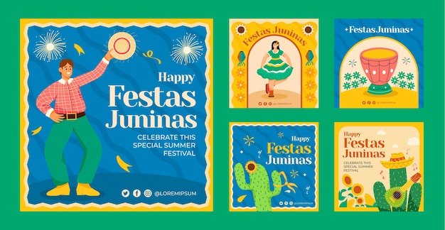 Collezione di post instagram flat festas juninas