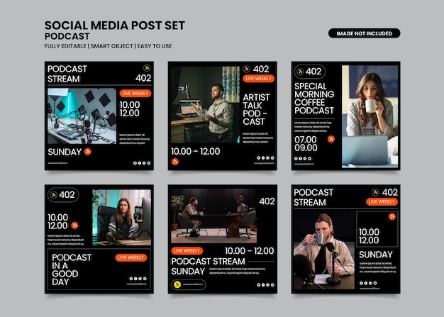 Collezione di post instagram podcast moderni neri