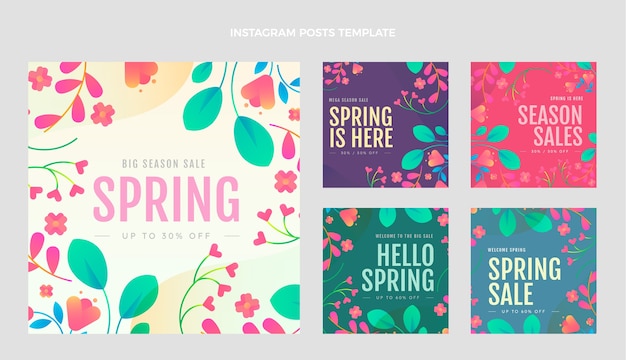 Collezione di post instagram primaverili sfumati