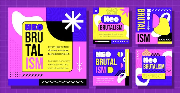 Collezione di post su Instagram di neo-brutalismo disegnati a mano