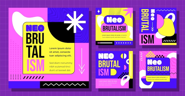Vettore collezione di post su instagram di neo-brutalismo disegnati a mano