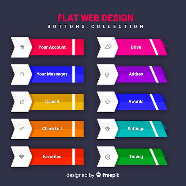 Collezione di pulsanti Web in design piatto