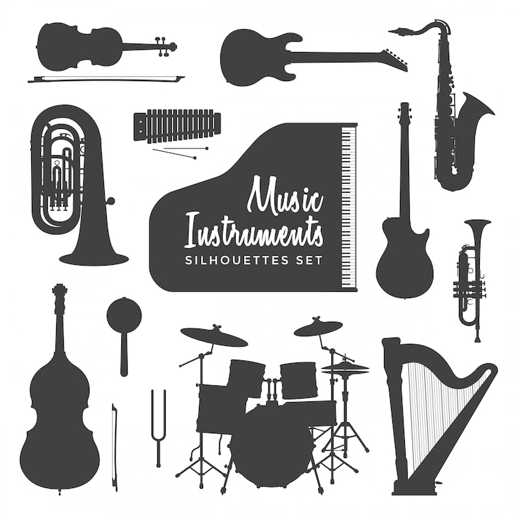 Vettore collezione di sagome di strumenti musicali