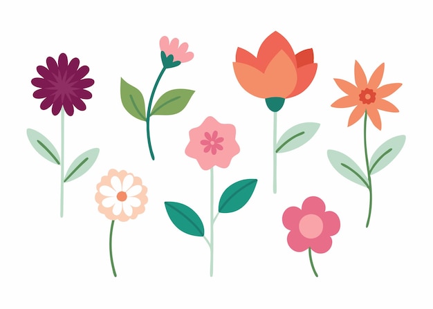 Collezione di scarabocchi di fiori illustrazione piatta su sfondo bianco