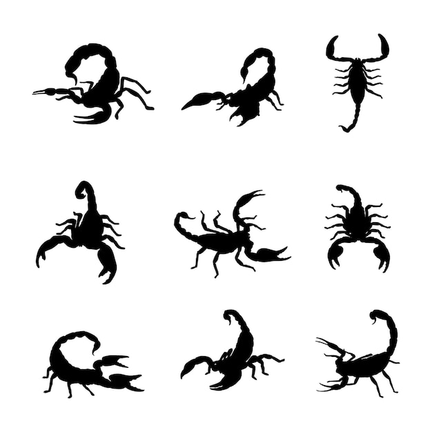collezione di scorpioni animali a silhouette su sfondo bianco
