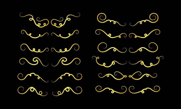 Vettore collezione di set di elementi di bordi d'oro, vettore di ornamento
