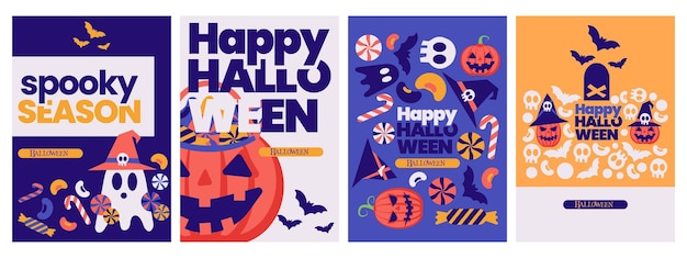 Collezione di set di Halloween felice geometrica semplice per biglietto d'invito