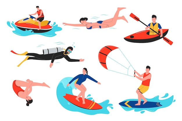 Collezione di set di illustrazioni di sport acquatici