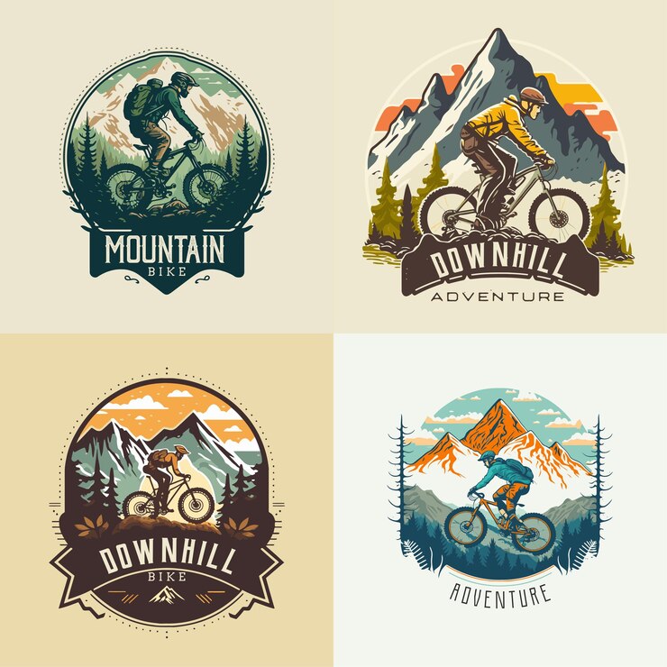 Vettore collezione di set di logo per mountain bike distintivo per etichetta con logo vintage in discesa per biciclette