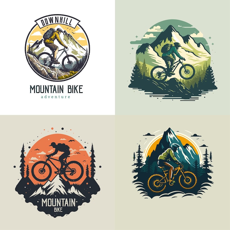 Vettore collezione di set di logo per mountain bike distintivo per etichetta con logo vintage in discesa per biciclette