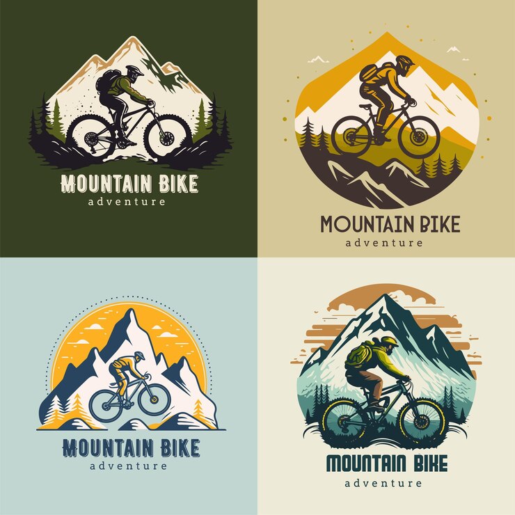 Vettore collezione di set di logo per mountain bike distintivo per etichetta con logo vintage in discesa per biciclette