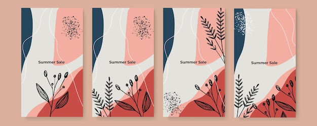 Collezione di sfondi floreali di copertine di foglie tropicali astratte