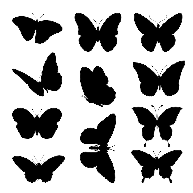collezione di silhouette a farfalla illustrazione vettoriale nera isolata