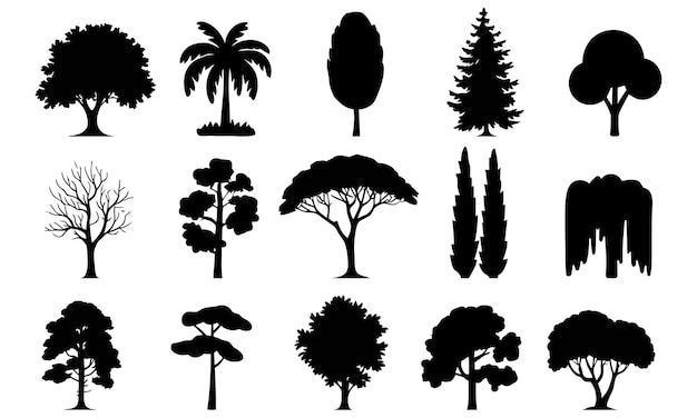 Collezione di silhouette di alberi per la progettazione del paesaggio