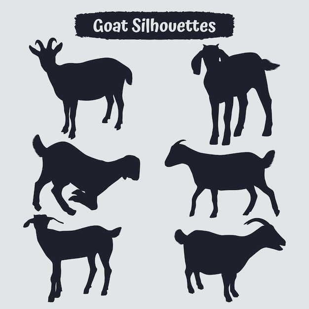 Collezione di silhouette di capra in diverse pose