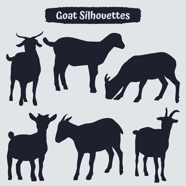 Collezione di silhouette di capra in diverse pose