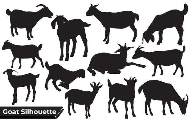 Collezione di silhouette di capra in diverse pose