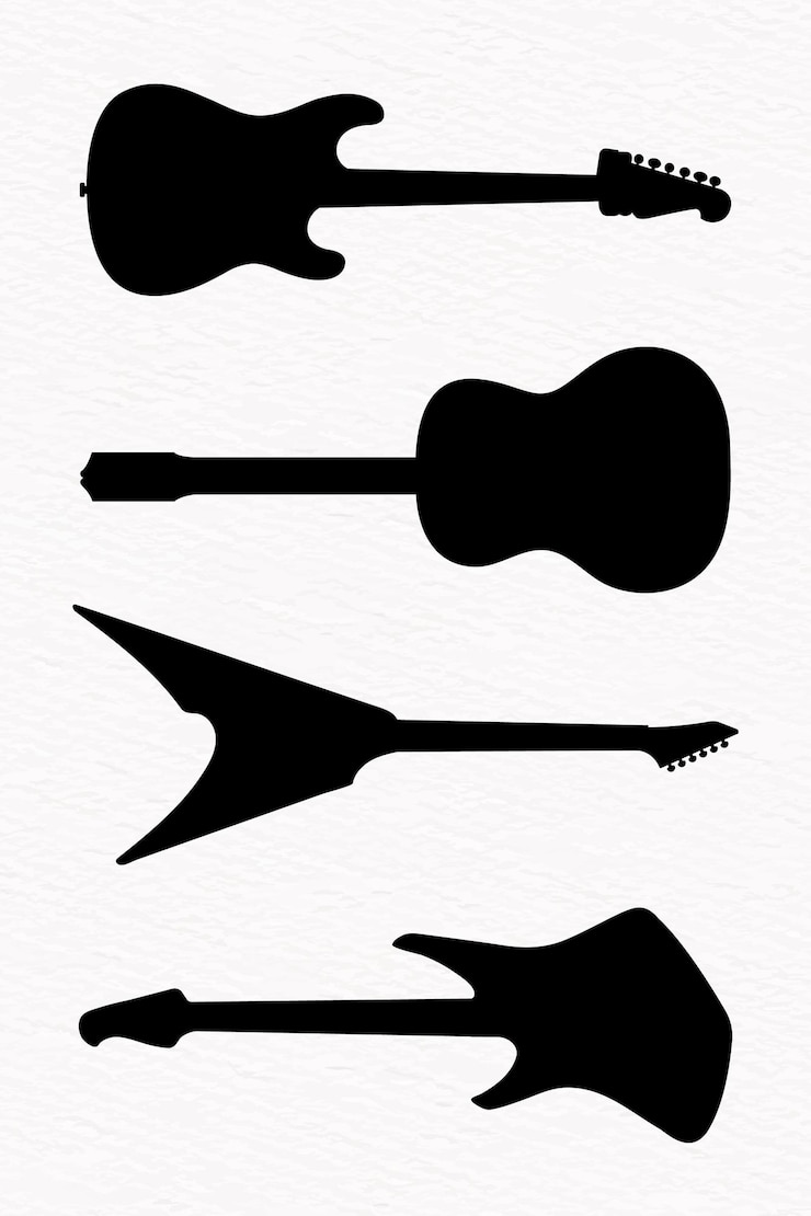 Vettore collezione di silhouette di illustrazioni vettoriali di chitarre acustiche ed elettriche