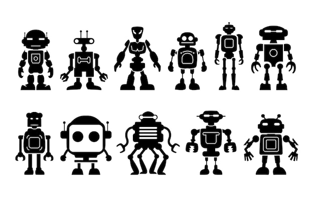 collezione di silhouette vettoriali di robot e droidi