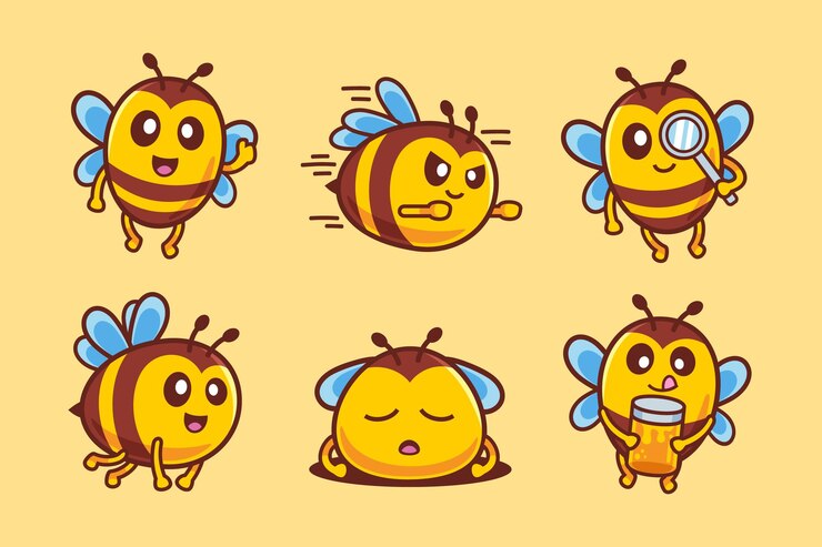 Collezione di simpatici personaggi dei cartoni animati di api