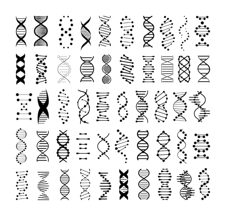 Collezione di spirali di DNA monocromatiche
