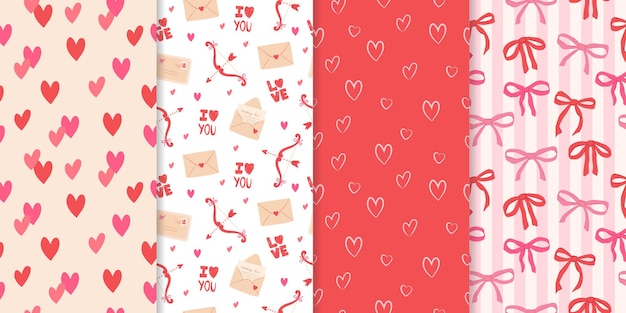 Collezione di stagioni d'amore Valentini modello senza cuciture illustrazione vettoriale cuori lettera d'amore
