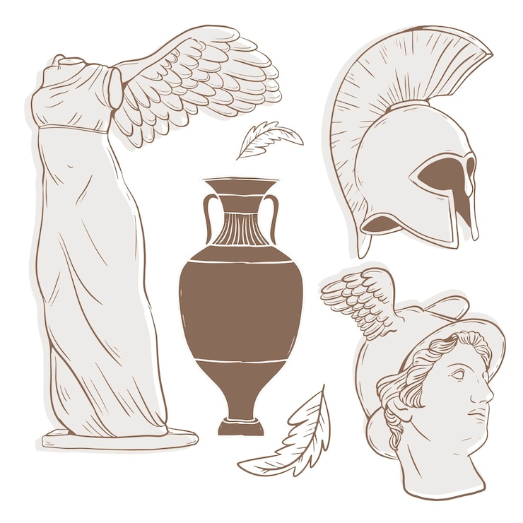 Vettore collezione di statue greche disegnate a mano