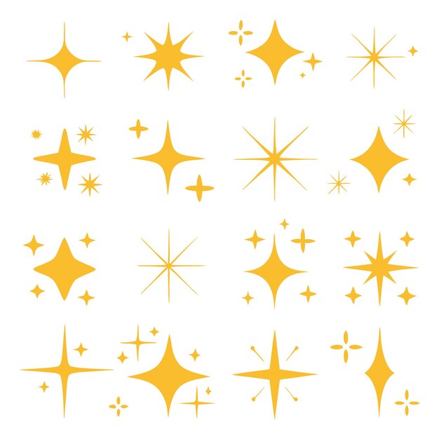 Collezione di stelle dorate scintillanti e elementi luminosi