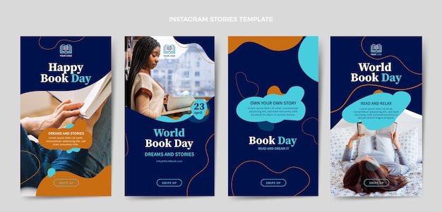 Collezione di storie di instagram della giornata mondiale del libro realistica