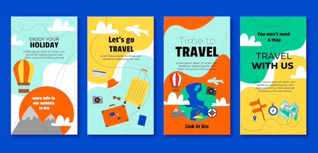 Collezione di storie di instagram di agenzie di viaggio piatte
