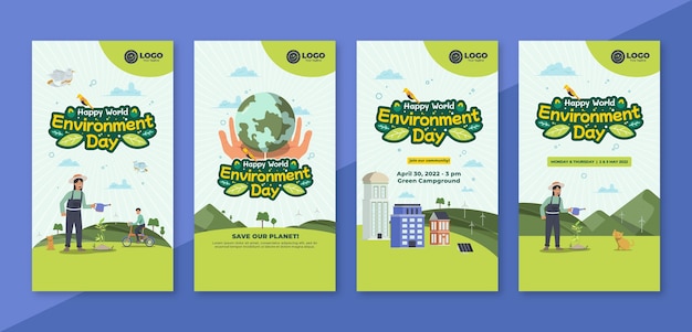 Collezione di storie di instagram di ambiente mondo piatto