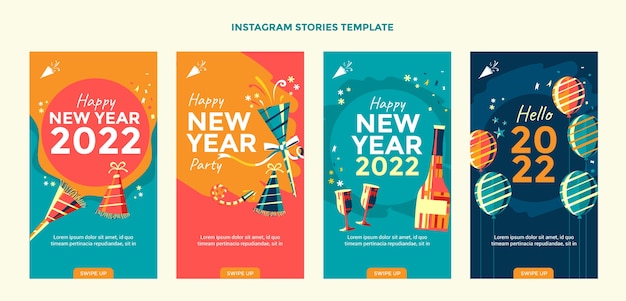 Collezione di storie di instagram di capodanno disegnate a mano
