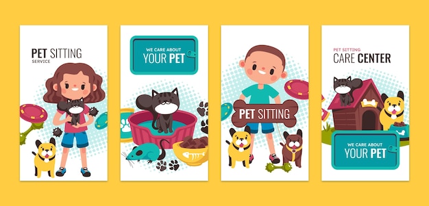 Collezione di storie di instagram di design piatto per animali domestici