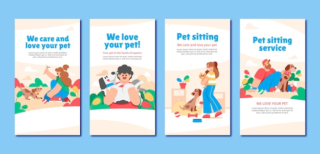 Collezione di storie di instagram di design piatto per animali domestici