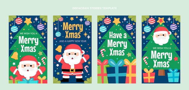 Collezione di storie di instagram di natale piatto disegnato a mano