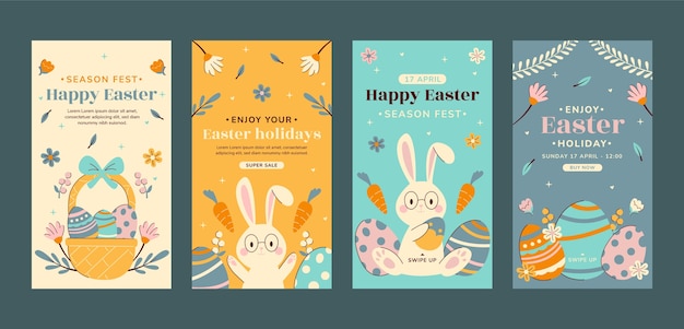 Collezione di storie di instagram di Pasqua piatta