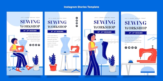 Collezione di storie di instagram di sarta piatta