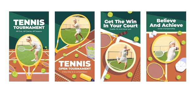 Collezione di storie di instagram di tennis piatto
