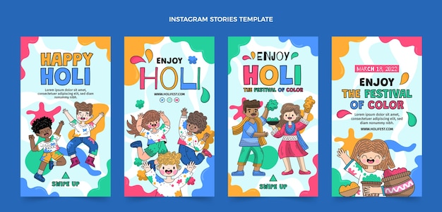 Collezione di storie di instagram holi disegnate a mano