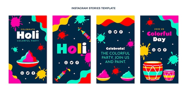 Collezione di storie di instagram holi piatte