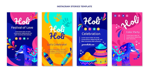 Collezione di storie di instagram holi piatte